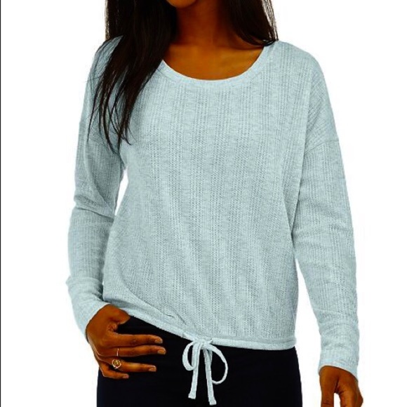 Ultra Flirt Tops - Pink Rose Drawstring Hem Thermal Raindrop